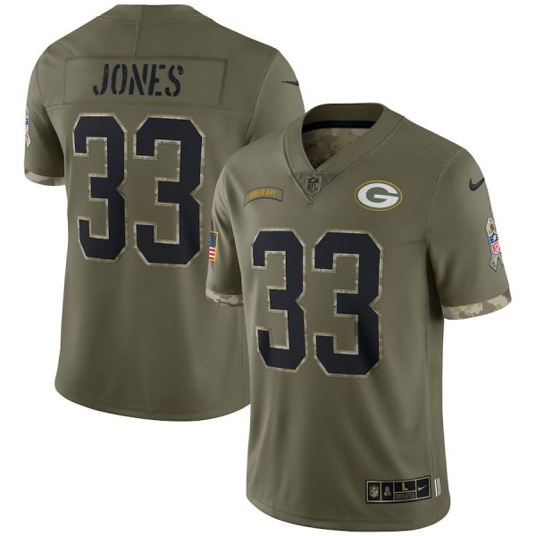 Personalized Youth Aaron Jones Green Bay Packers Olive 2022 Salute To Service Jersey Stitched