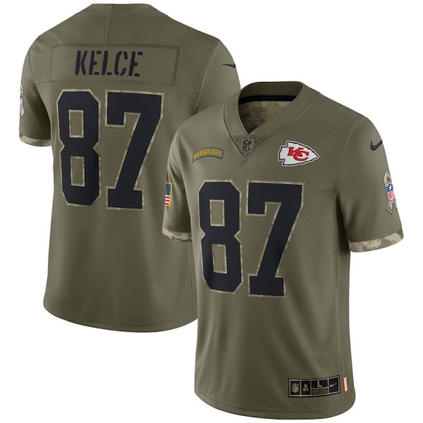 Personalized Men’s Travis Kelce Kansas City Chiefs Olive 2022 Salute To Service Jersey Stitched