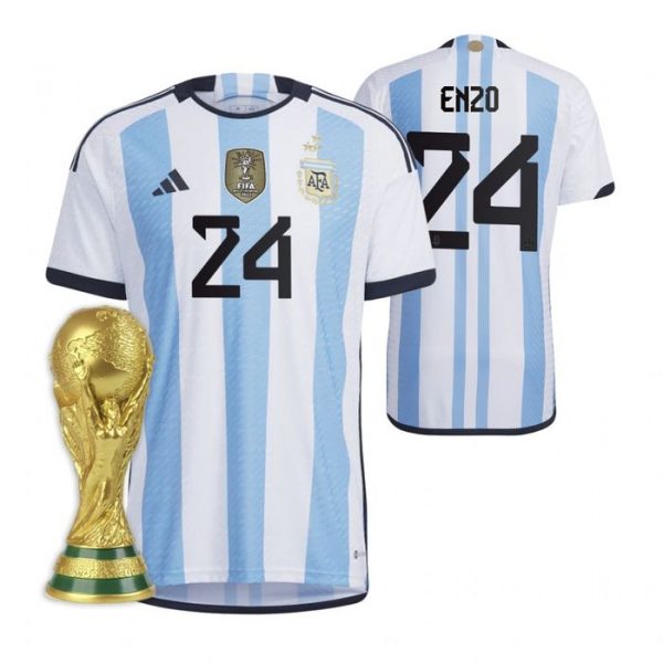 Personalized Youth Enzo Fernandez Argentina National Team White Home 3 Stars 2022 World Cup Champions Jersey