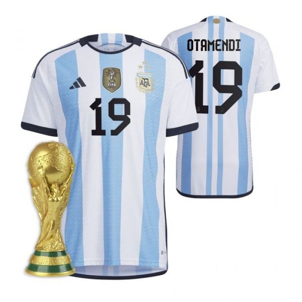 Personalized Youth Nicolas Otamendi Argentina National Team White Home 3 Stars 2022 World Cup Champions Jersey