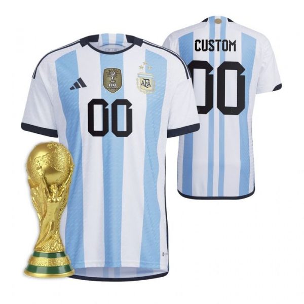 Personalized Women’s Argentina National Team White Home 3 Stars 2022 World Cup Champions Jersey