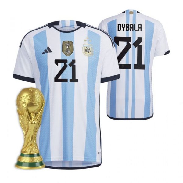 Personalized Men’s Paulo Dybala Argentina National Team White Home 3 Stars 2022 World Cup Champions Jersey