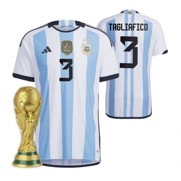Personalized Men’s Nicolas Tagliafico Argentina National Team White Home 3 Stars 2022 World Cup Champions Jersey