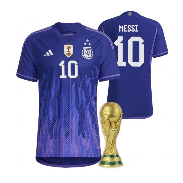 Personalized Men’s Lionel Messi Argentina National Team Purple Away 3 Stars 2022 World Cup Champions Jersey
