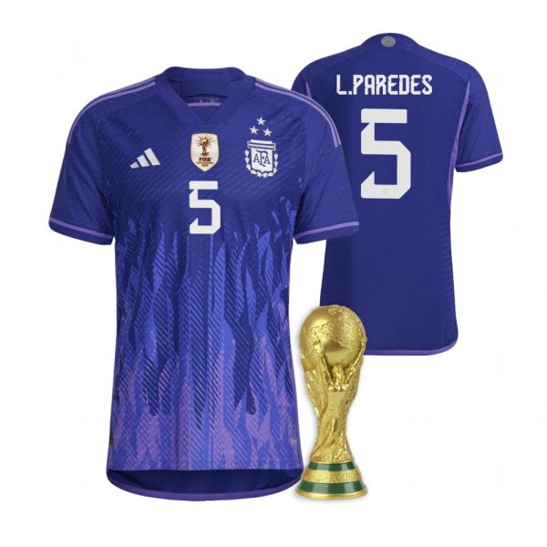 Personalized Men’s Leandro Paredes Argentina National Team Purple Away 3 Stars 2022 World Cup Champions Jersey