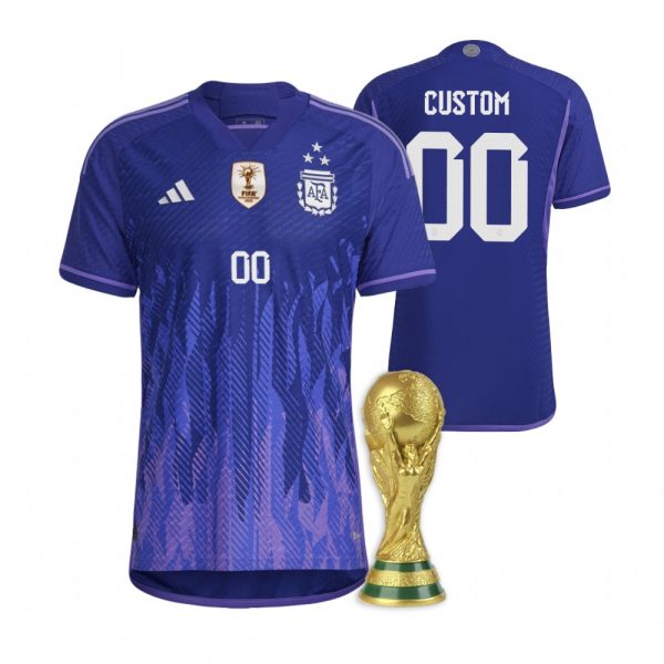 Personalized Men’s Argentina National Team Purple Away 3 Stars 2022 World Cup Champions Jersey