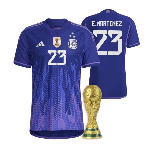 Personalized Men’s Emiliano Martinez Argentina National Team Purple Away 3 Stars 2022 World Cup Champions Jersey