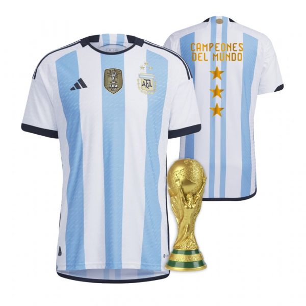 Personalized Men’s Campeones Del Mundo Argentina National Team White Home 3 Stars 2022 World Cup Champions Jersey