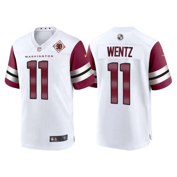 Personalized Men’s Washington Commanders Carson Wentz 90th Anniversary Patch White Jerseys