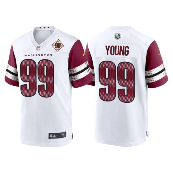 Personalized Men’s Washington Commanders Chase Young 90th Anniversary Patch White Jerseys
