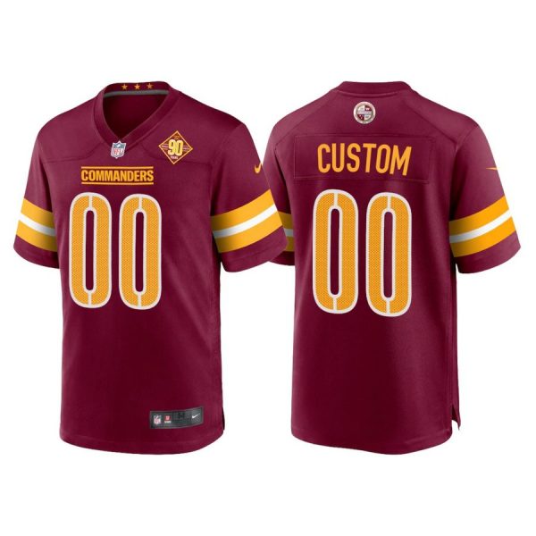 Personalized Men’s Washington Commanders 90th Anniversary Patch Burgundy Jerseys