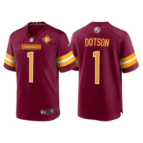 Personalized Men’s Washington Commanders Jahan Dotson 90th Anniversary Patch Burgundy Jerseys