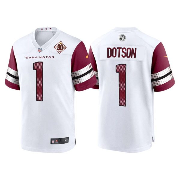 Personalized Men’s Washington Commanders Jahan Dotson 90th Anniversary Patch White Jerseys