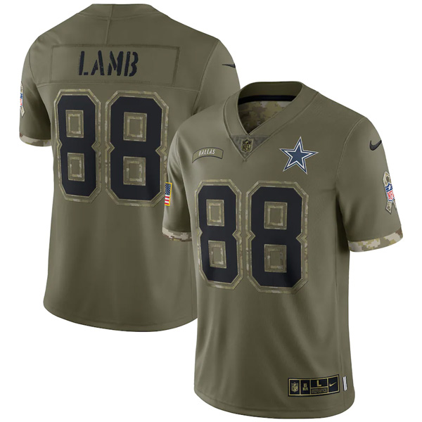 Personalized Youth CeeDee Lamb Dallas Cowboys Olive 2022 Salute To Service Jersey Stitched