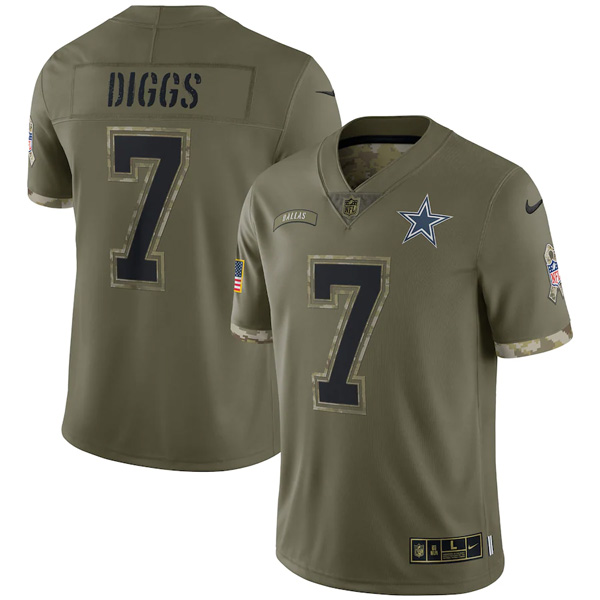 Personalized Youth Trevon Diggs Dallas Cowboys Olive 2022 Salute To Service Jersey Stitched