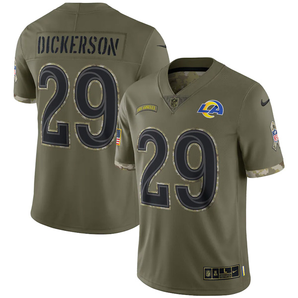 Personalized Youth Eric Dickerson Los Angeles Rams Olive 2022 Salute To Service Jersey Stitched