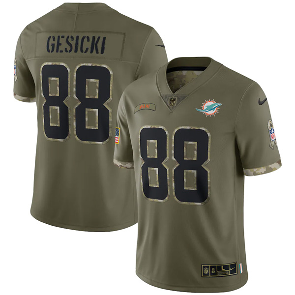 Personalized Youth Mike Gesicki Miami Dolphins Olive 2022 Salute To Service Jersey Stitched