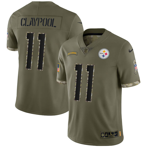 Personalized Youth Chase Claypool Pittsburgh Steelers Olive 2022 Salute To Service Jersey Stitched