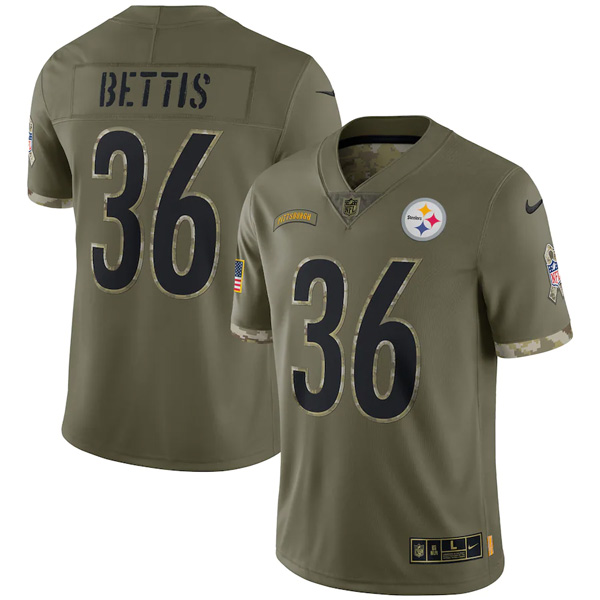 Personalized Youth Jerome Bettis Pittsburgh Steelers Olive 2022 Salute To Service Jersey Stitched
