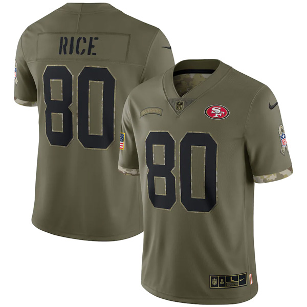 Personalized Youth Jerry Rice San Francisco 49ers Olive 2022 Salute To Service Jersey Stitched