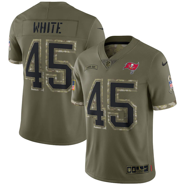 Personalized Youth Devin White Tampa Bay Buccaneers Olive 2022 Salute To Service Jersey Stitched