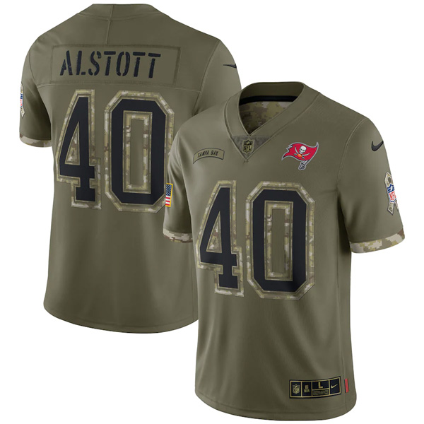 Personalized Youth Mike Alstott Tampa Bay Buccaneers Olive 2022 Salute To Service Jersey Stitched