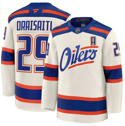 Personalized Men’s Edmonton Oilers #29 Leon Draisaitl Alternate Cream Jersey With A Patch