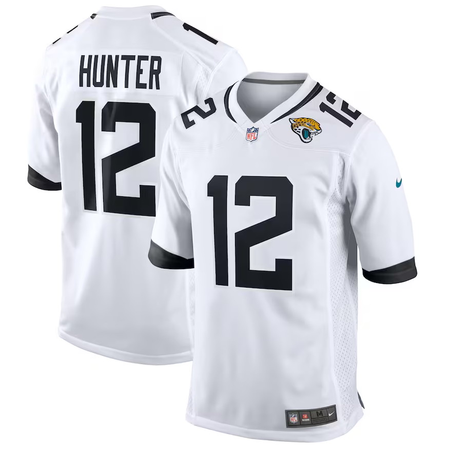 Personalized Men’s #12 Travis Hunter White Jacksonville Jaguars 2025 NFL Draft First Round Pick Game Player Jersey
