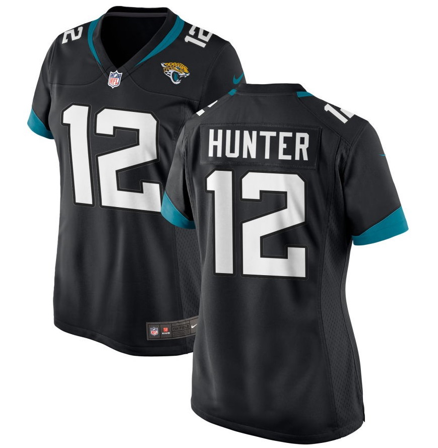Personalized Women’s #12 Travis Hunter Black Jacksonville Jaguars 2025 NFL Draft First Round Pick Team Game Player Jersey