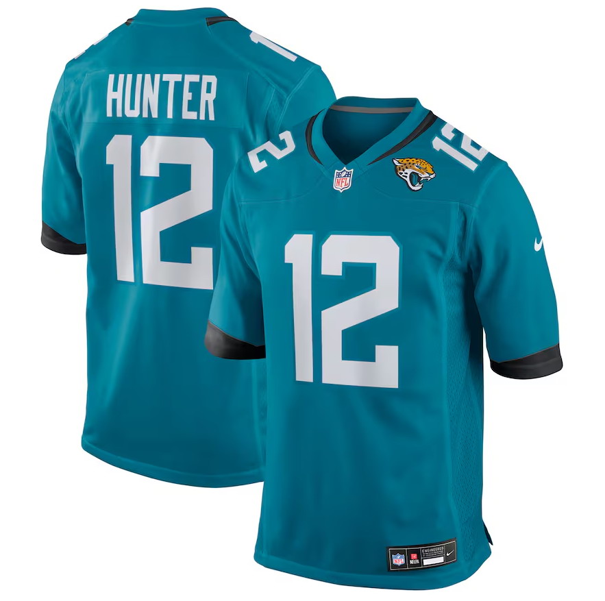 Personalized Youth #12 Travis Hunter Teal Jacksonville Jaguars 2025 NFL Draft First Round Pick Game Jersey