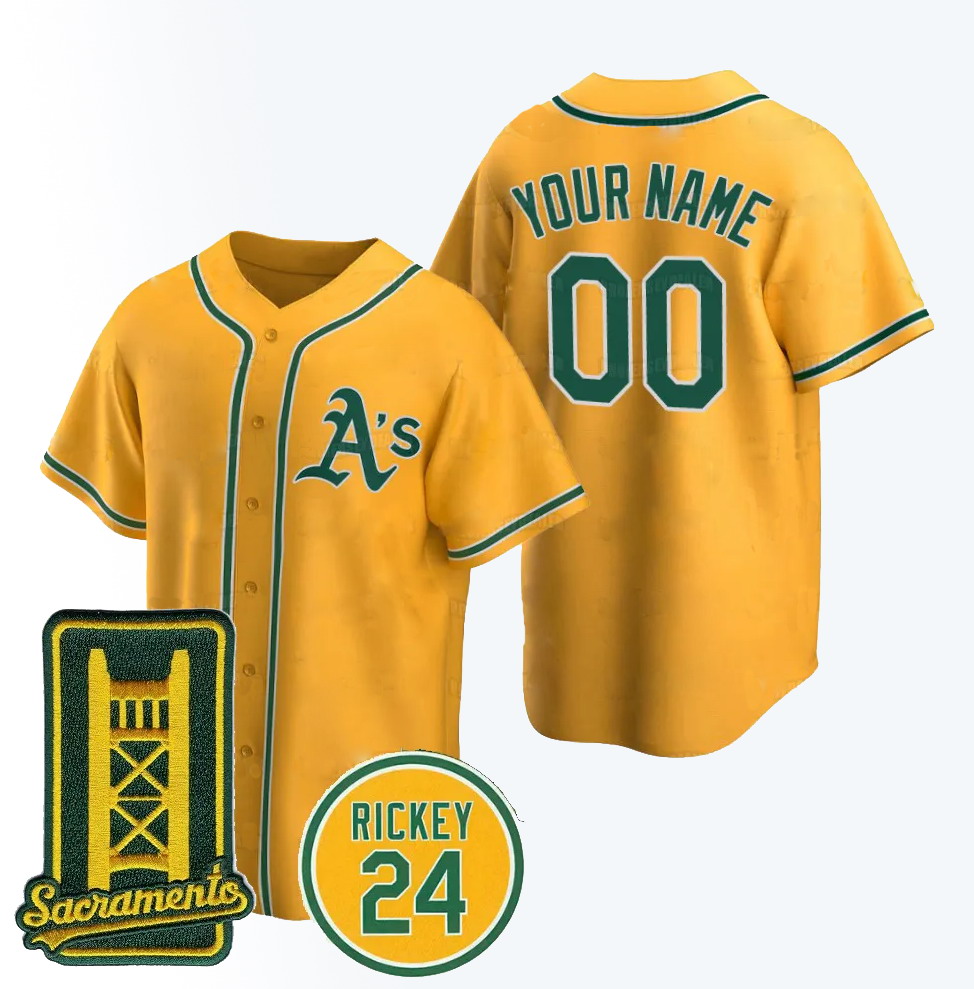 Personalized Custom Men’s Oakland Athletics Patch Sacramento 2025 With Rickey Gold Jerseys