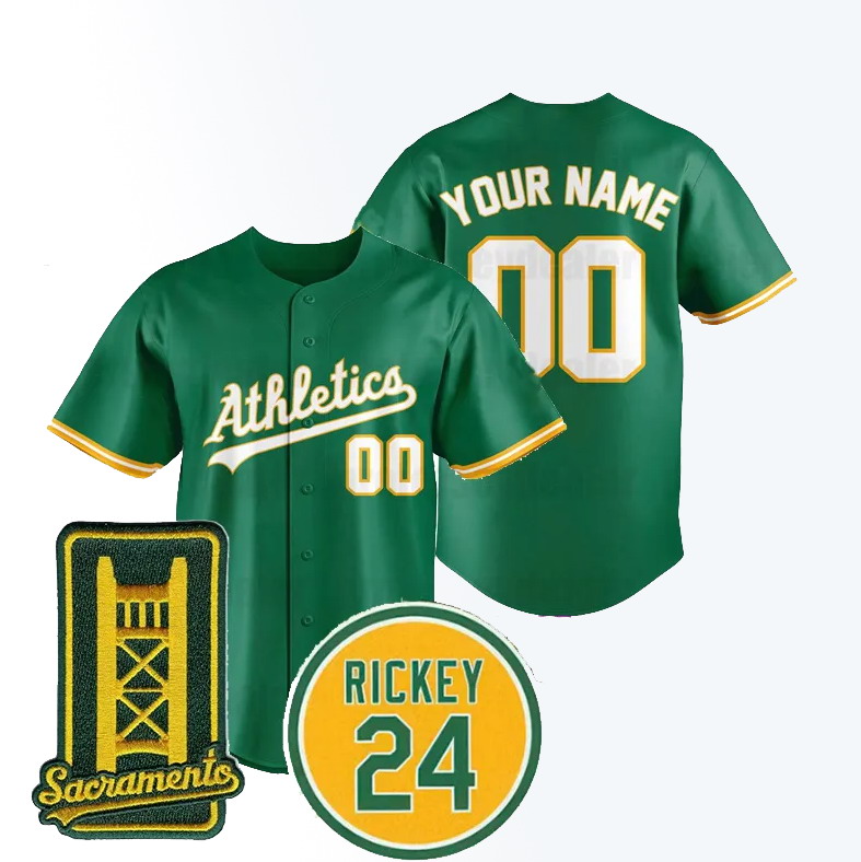 Personalized Custom Men’s Oakland Athletics Patch Sacramento 2025 With Rickey Kelly Green Jerseys