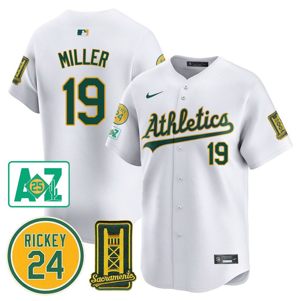 Personalized Men’s Oakland Athletics #19 Mason Miller Patch Sacramento 2025 With Rickey Jerseys