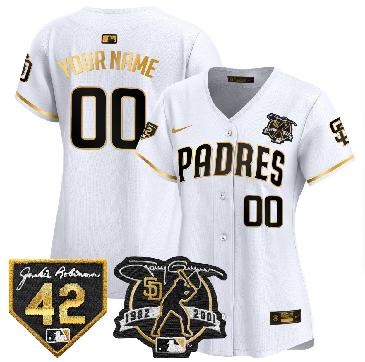Personalized Custom Women’s San Diego Padres 2024 Tony Gwynn & Robinson Patch Premier Limited Jersey White