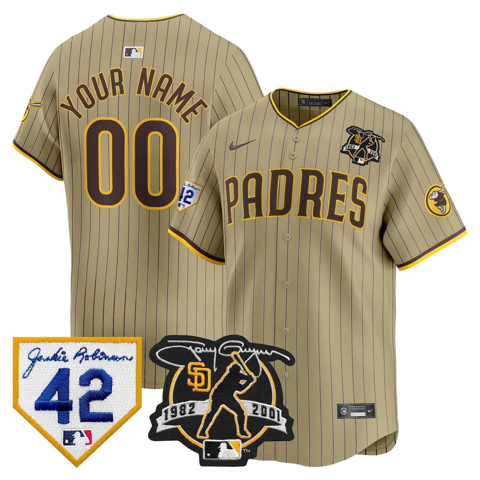 Personalized Custom San Diego Padres 2024 Tony Gwynn & Robinson Patch Premier Limited Jersey Tan