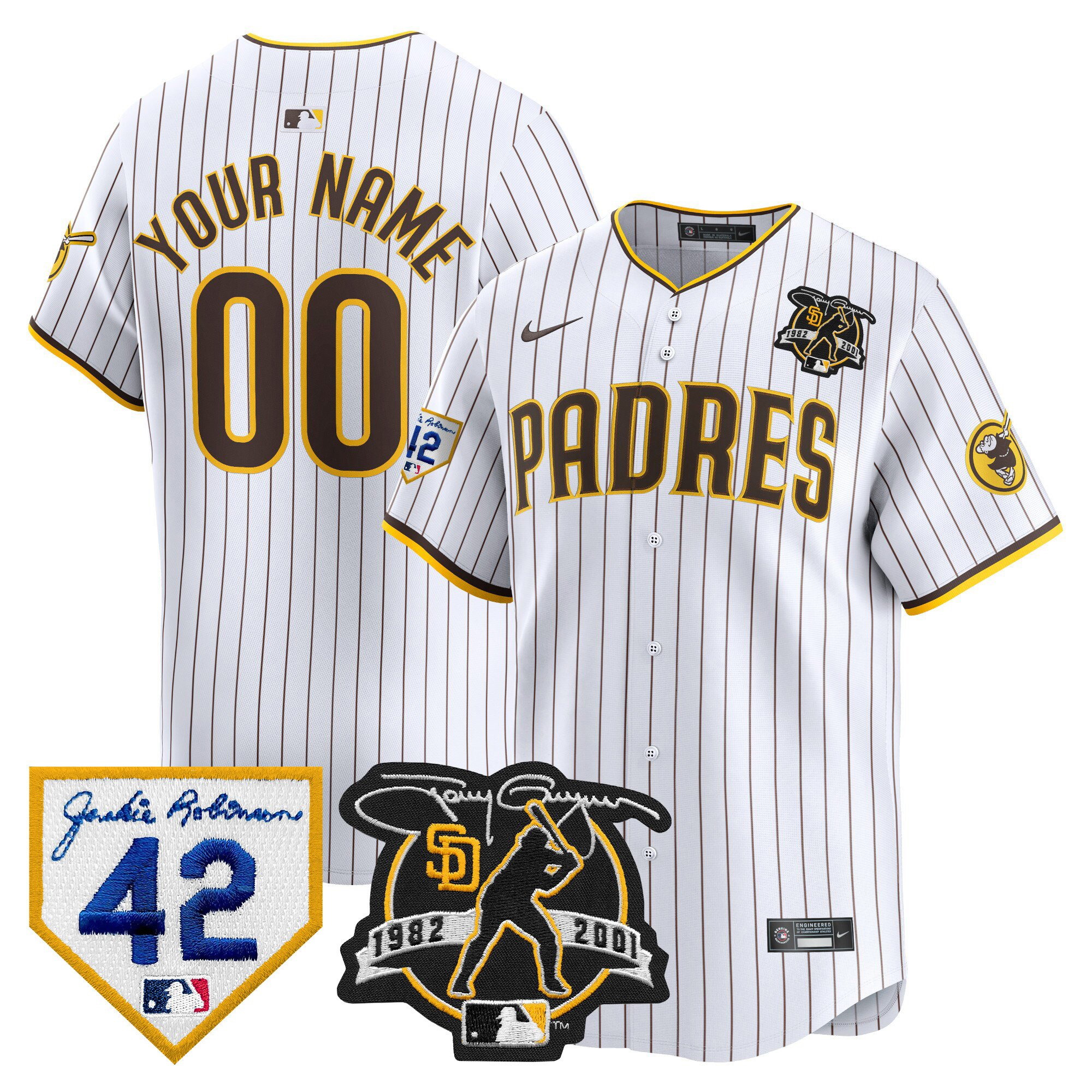 Personalized Custom San Diego Padres 2024 Tony Gwynn & Robinson Patch Premier Limited Jersey White