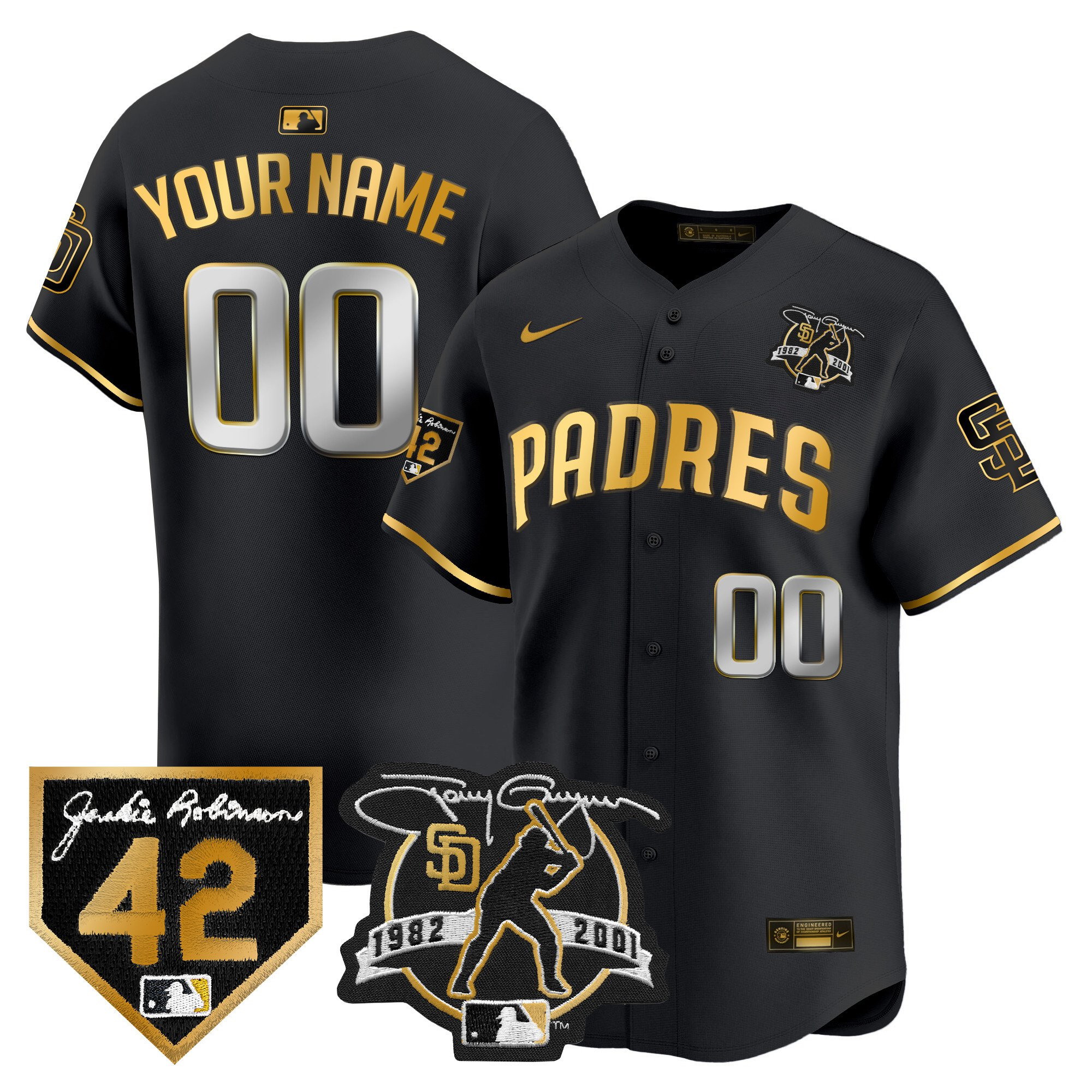 Personalized Custom San Diego Padres 2024 Tony Gwynn & Robinson Patch Premier Limited Jersey Black