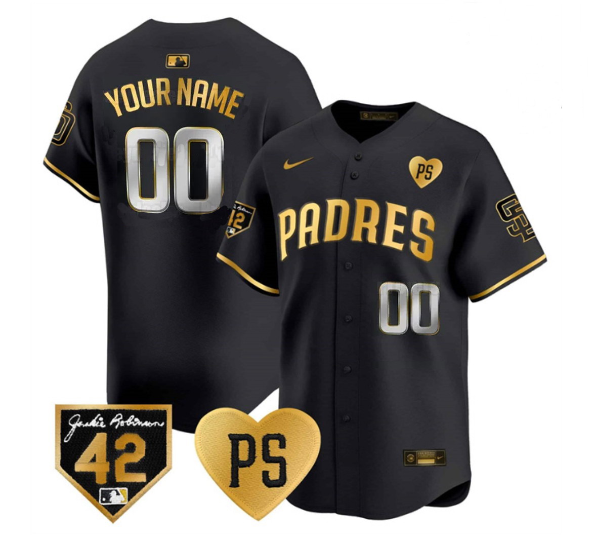 Personalized Custom Men’s San Diego Padres Tony Gwynn & Robinson Patch Limited Black Jersey