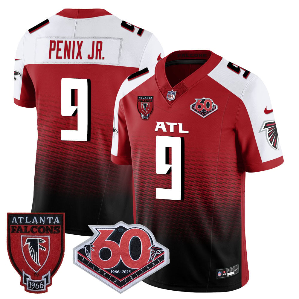 Personalized Men’s Atlanta Falcons #9 Michael Penix Jr 60th Season Limited Red Alternate Jerseys
