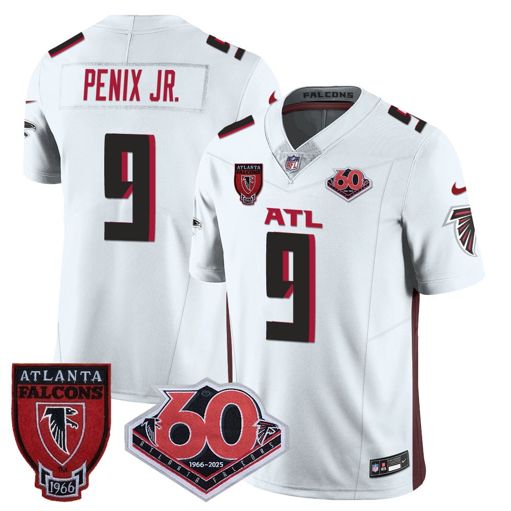 Personalized Men’s Atlanta Falcons #9 Michael Penix Jr 60th Season Limited White Jerseys