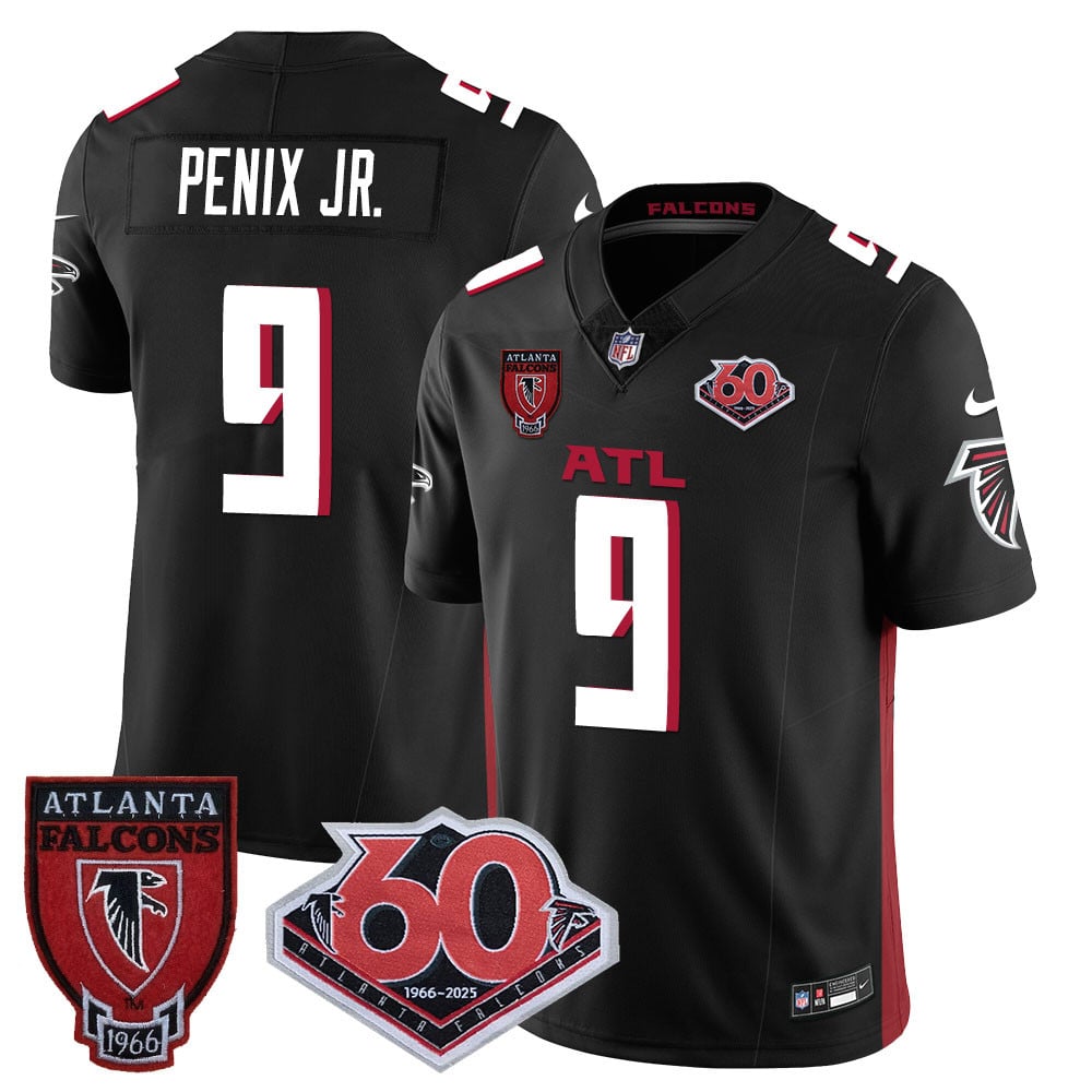 Personalized Men’s Atlanta Falcons #9 Michael Penix Jr 60th Season Limited Black Jerseys