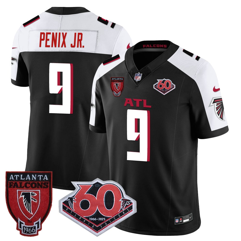 Personalized Men’s Atlanta Falcons #9 Michael Penix Jr 60th Season Limited Black Alternate Jerseys