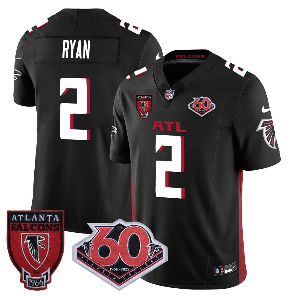 Personalized Men’s Atlanta Falcons #2 Matt Ryan 60th Season Limited Black Jerseys