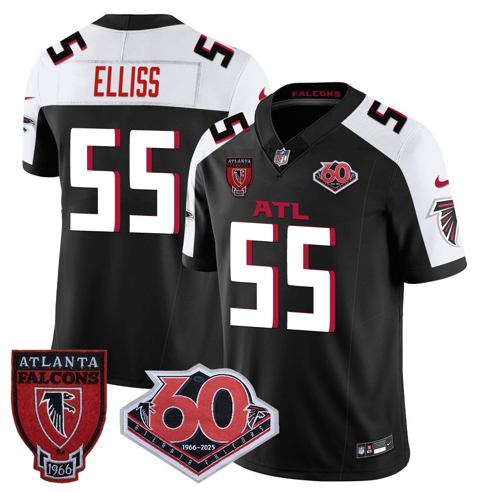 Personalized Men’s Atlanta Falcons #55 Kaden Elliss 60th Season Limited Black Alternate Jerseys