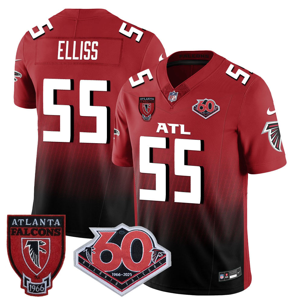 Personalized Men’s Atlanta Falcons #55 Kaden Elliss 60th Season Limited Red Jerseys