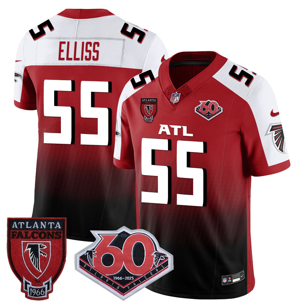 Personalized Men’s Atlanta Falcons #55 Kaden Elliss 60th Season Limited Red Alternate Jerseys