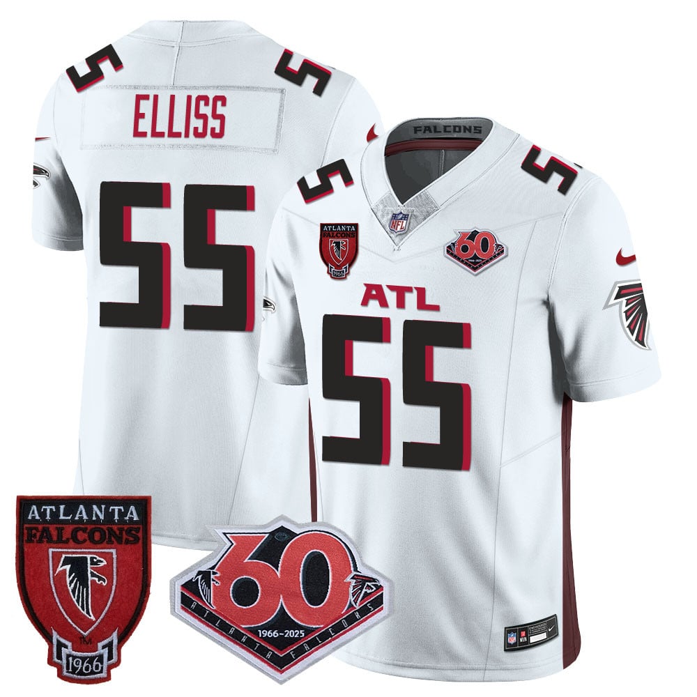 Personalized Men’s Atlanta Falcons #55 Kaden Elliss 60th Season Limited White Jerseys