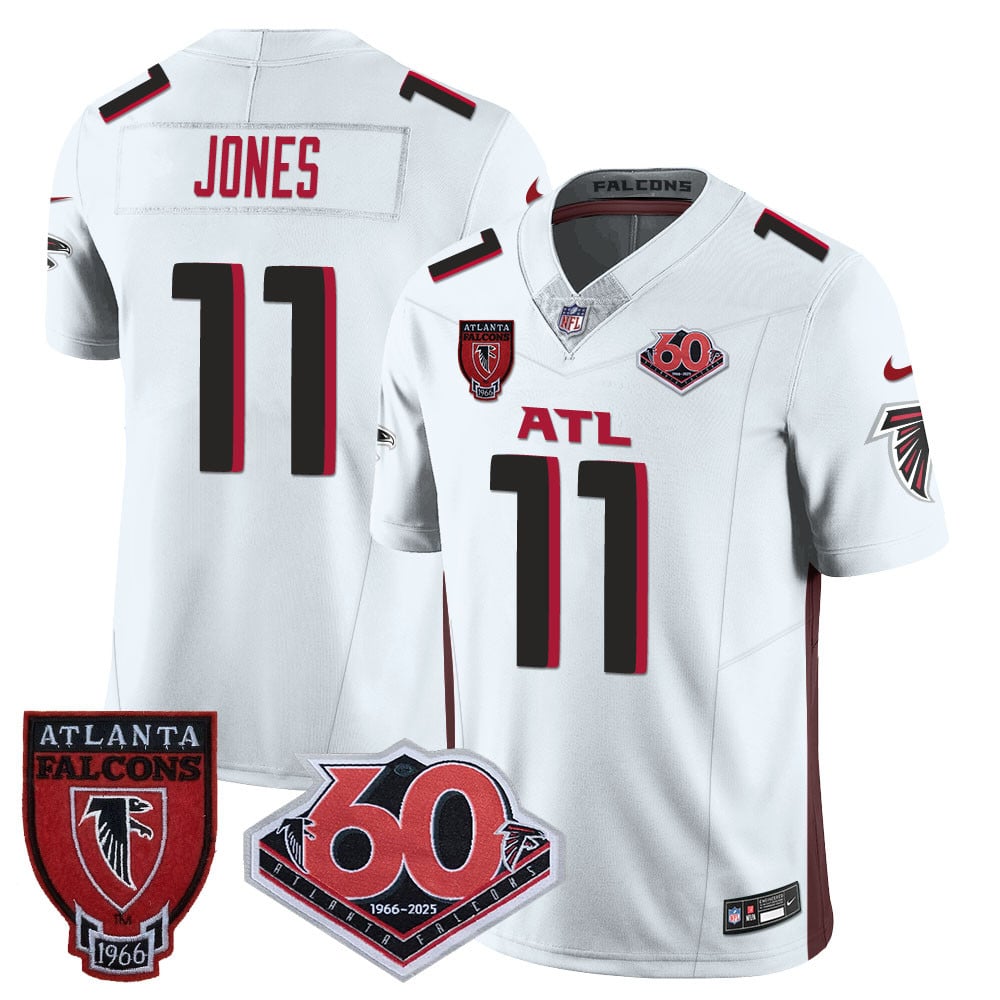 Personalized Men’s Atlanta Falcons #11 Julio Jones 60th Season Limited White Jerseys