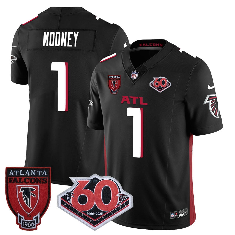 Personalized Men’s Atlanta Falcons #1 Darnell Mooney 60th Season Limited Black Jerseys