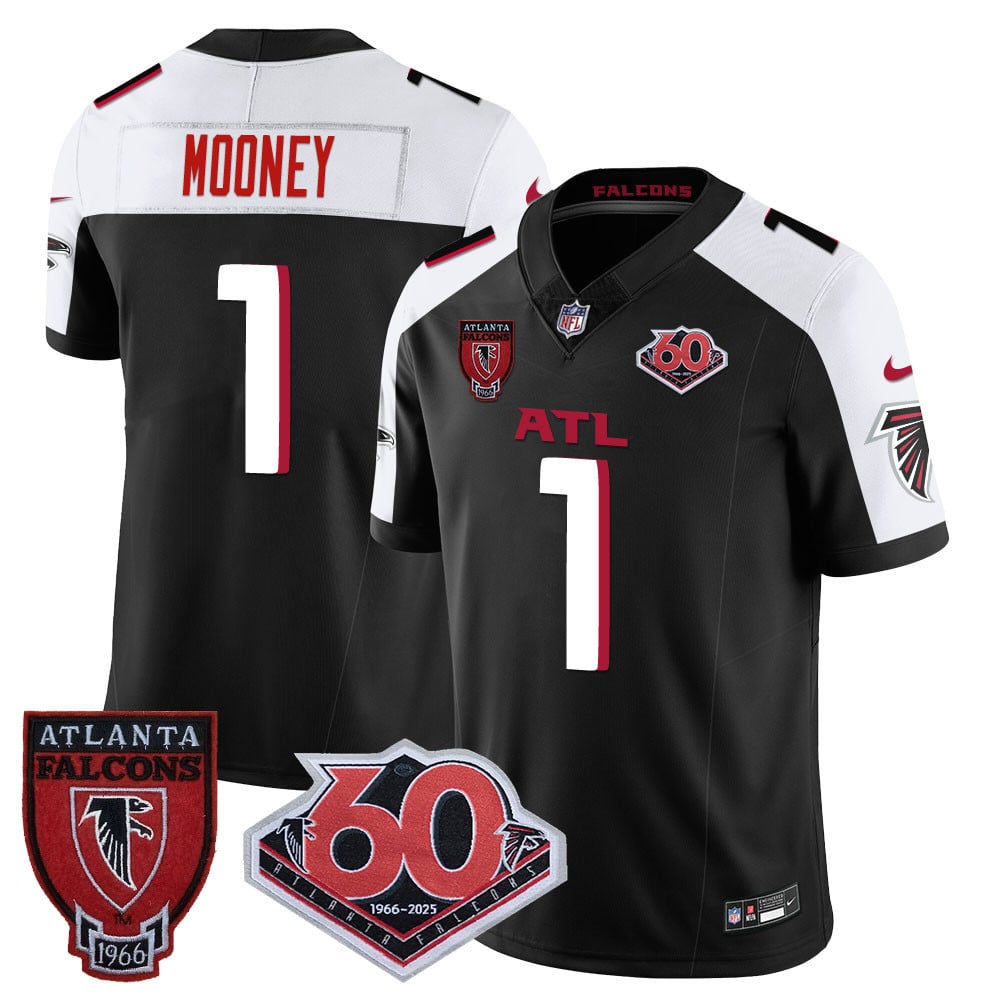 Personalized Men’s Atlanta Falcons #1 Darnell Mooney 60th Season Limited Black Alternate Jerseys